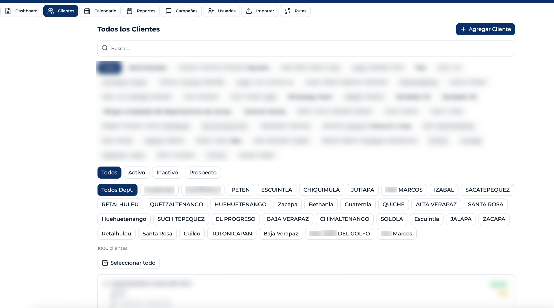 Account base with rep, status, and territory filters