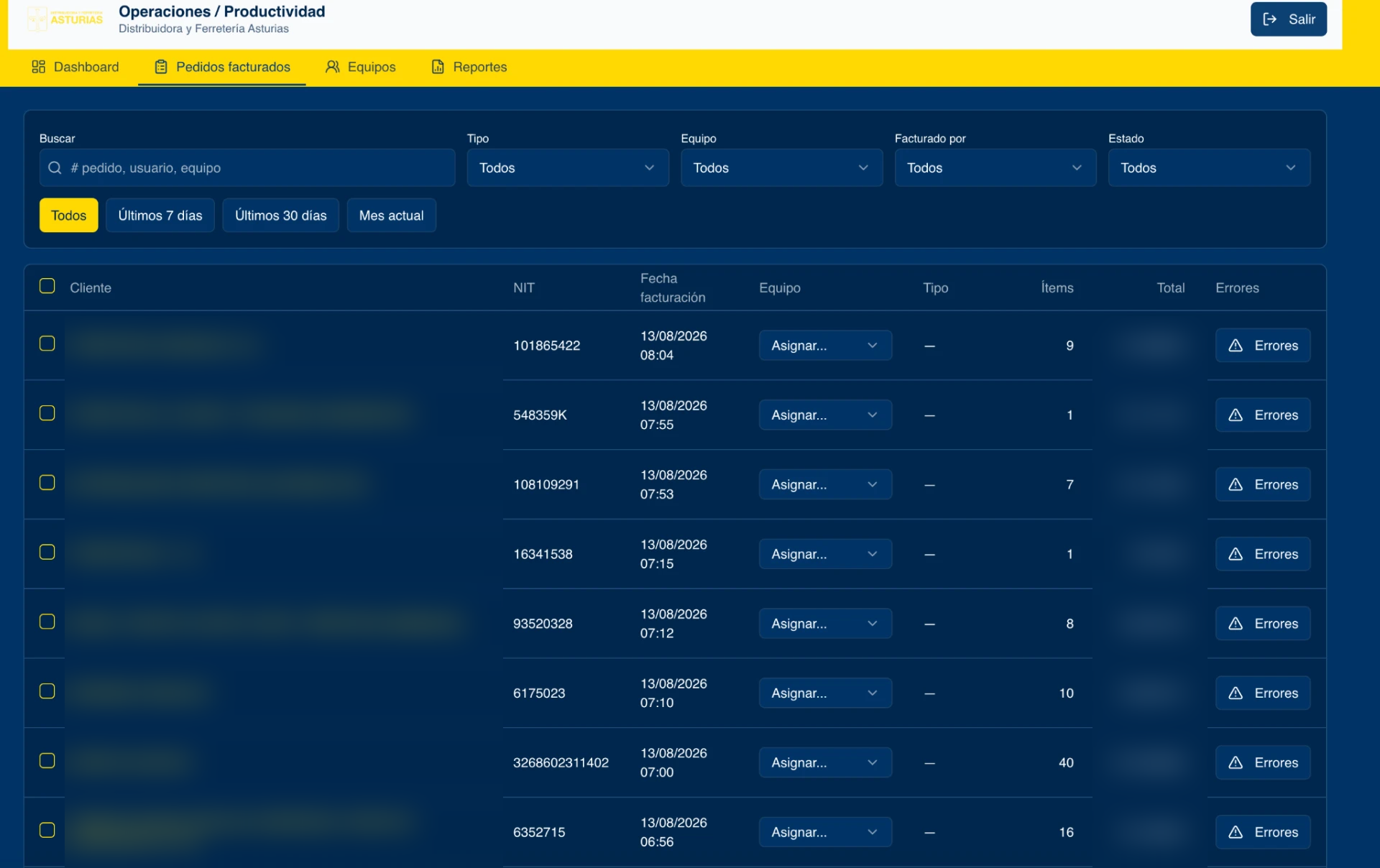 Assigning invoiced orders to dispatch teams
