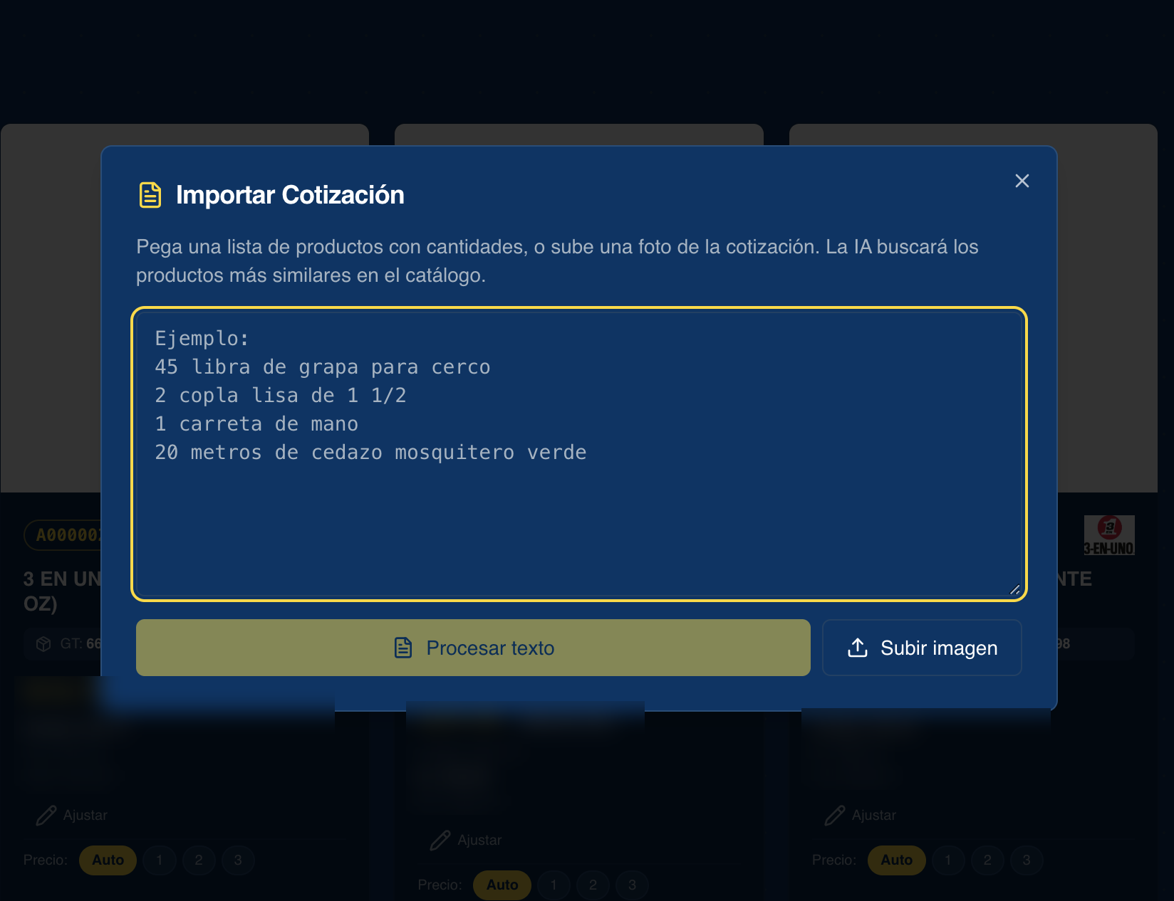 Quote import with AI matching